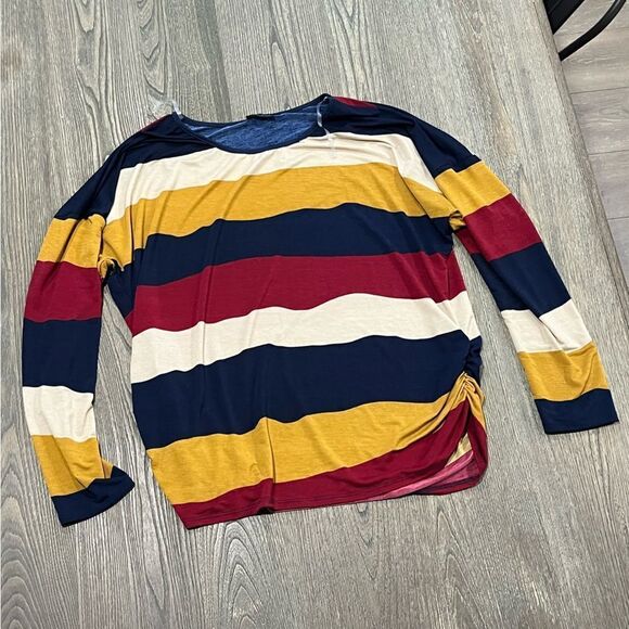 Zenobia Tops - Zenobia Striped Long Sleeve T-Shirt Colorblock Crewneck Multicolor Size XL